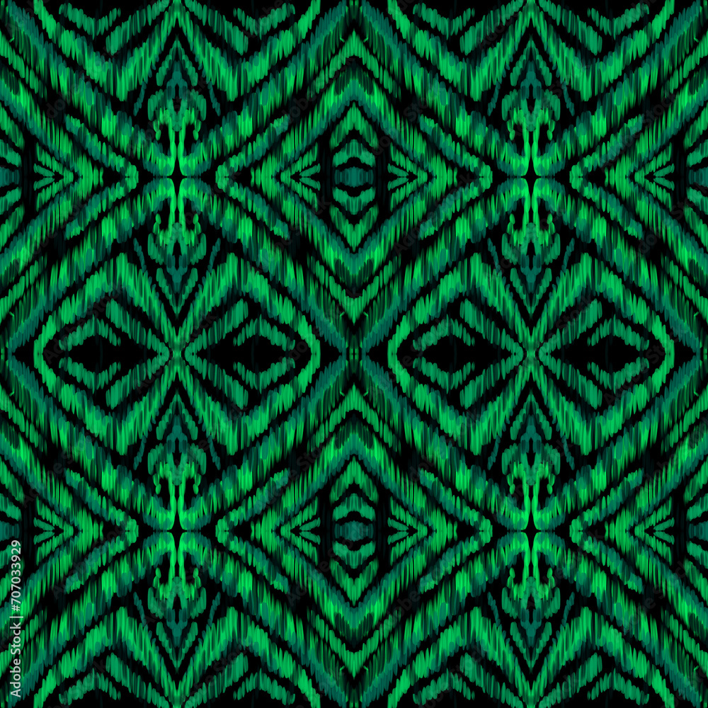Colorful ikat pattern in vintage style. Elegant ethnic background. Hand drawn oriental art. Seamless geometric vintage texture.	 - obrazy, fototapety, plakaty 