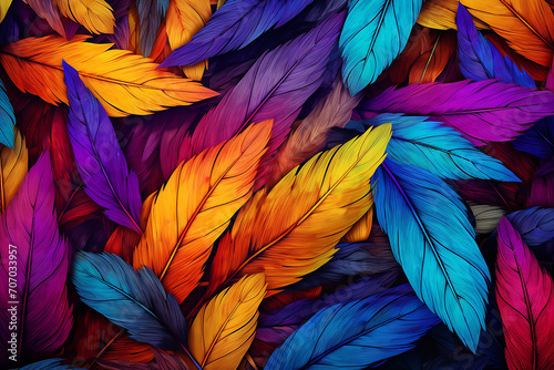 Background of bright feathers drawn cartoon illustration