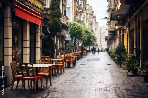 European Street Scene with Outdoor Cafe © Andrii