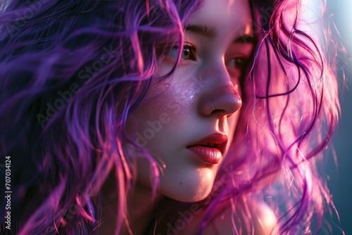 beauty girl with flowing purple hair