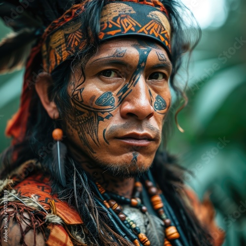 indigene tribe warrior with tattoos photo