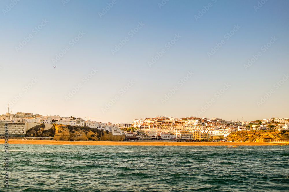 Albufeira with Fishermen Beach seen from the water, Algarve Portugal