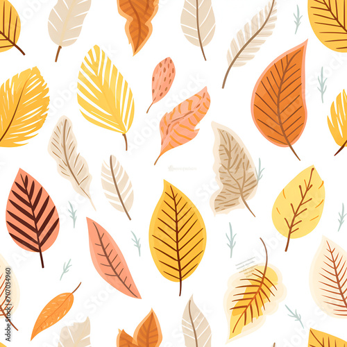 Seamless pattern Autumn leaves, yellow, red 