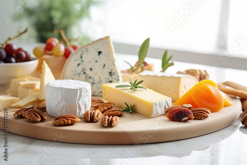 Various types of cheese on table