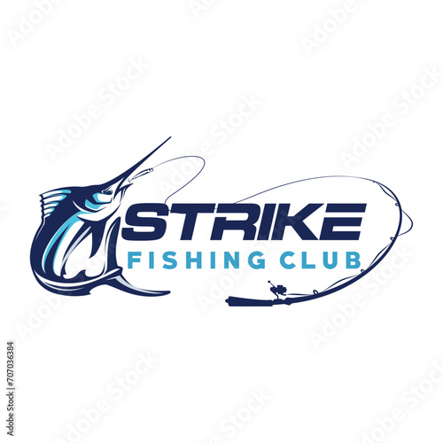 Marlin Fishing logo design template illustration vector
