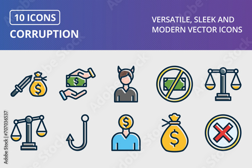 Corruption Thick Line Filled Dark Colors Icons Set