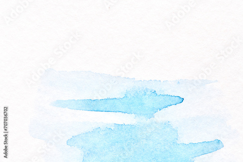 Abstract background, watercolor paint blots and stains on white paper, blue ink