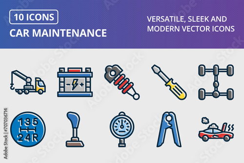 Car Maintenance Thick Line Filled Dark Colors Icons Set
