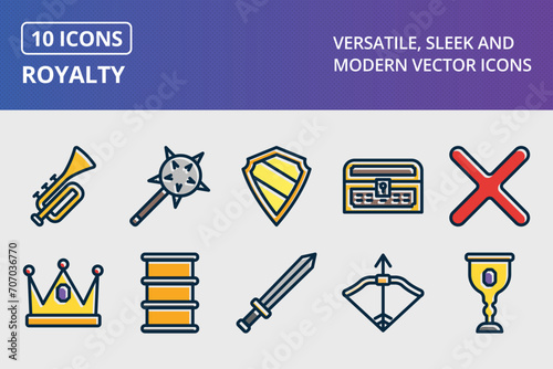 Royalty Thick Line Filled Dark Colors Icons Set