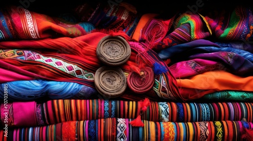 Traditional woven fabric typical of South Asian Nepal culture photo