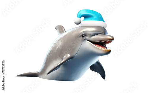 A Playful Dolphin dons a Santa Hat, Spreading Christmas Cheer on a White or Clear Surface PNG Transparent Background