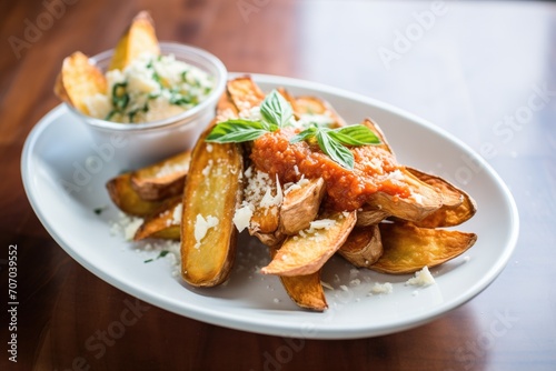 potato skin wedges with parmesan and a side of marinara