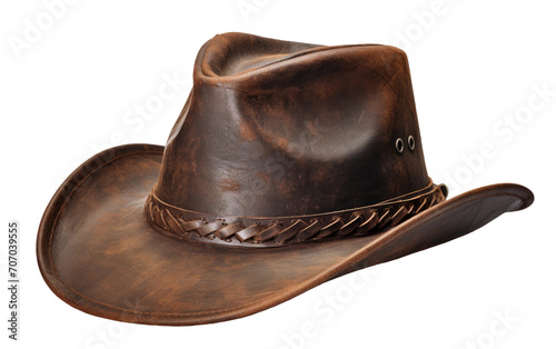 Embracing Frontier Fashion with a Worn Leather Cowboy Hat on a White or Clear Surface PNG Transparent Background