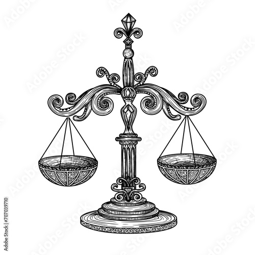 Vector illustration of vintage openwork scales in engraving style