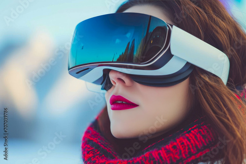 Immersive Style: Close-Up of Woman Wearing VR Glasses