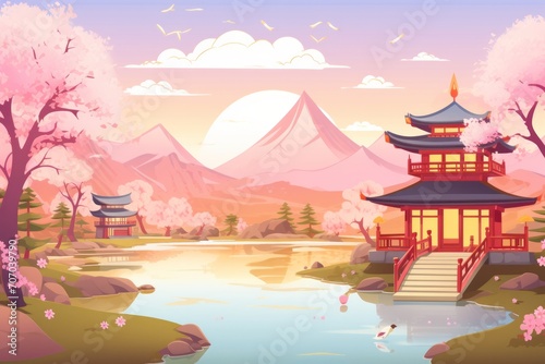 Capture the essence of cartoon magic with a background featuring a Japan landscape, Generative AI.jpeg, Capture the essence of cartoon magic with a background featuring a Japan landscape, Generative A