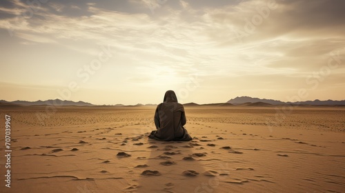person setting in the desert