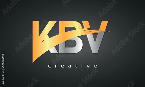 KBV Letters Logo Design with Creative Intersected and Cutted golden color
