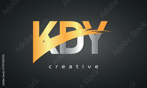 KDY Letters Logo Design with Creative Intersected and Cutted golden color