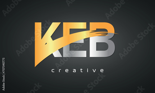 KEB Letters Logo Design with Creative Intersected and Cutted golden color
