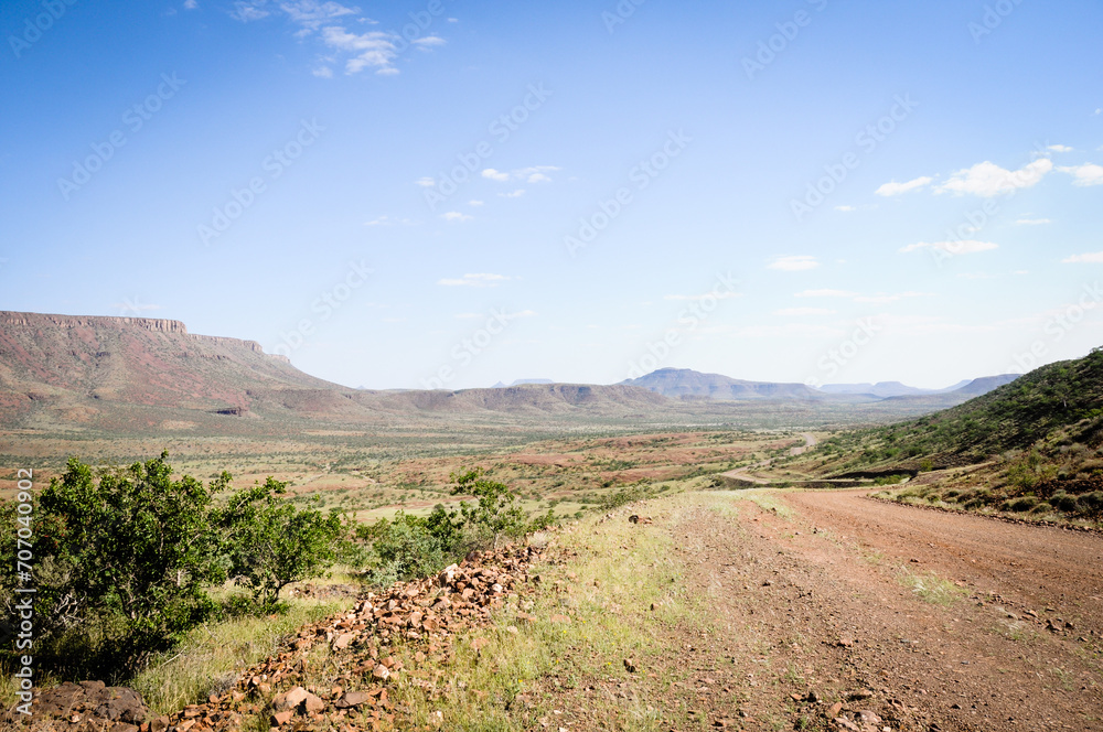 grootberg pass in kunene to kamanjab, desert turns green in spring time in Namibia