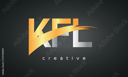 KFL Letters Logo Design with Creative Intersected and Cutted golden color photo