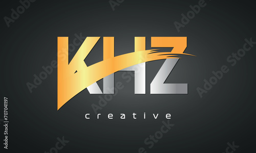 KHZ Letters Logo Design with Creative Intersected and Cutted golden color