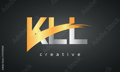 KLL Letters Logo Design with Creative Intersected and Cutted golden color photo