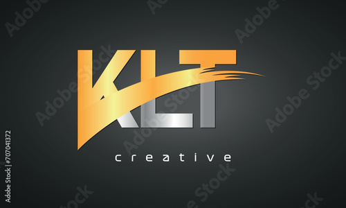 KLT Letters Logo Design with Creative Intersected and Cutted golden color