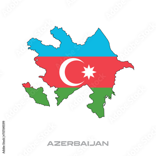 Vector illustration of the flag of Azerbaijan with black contours on a white background