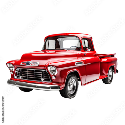 Red vintage pickup truck on transparent background PNG