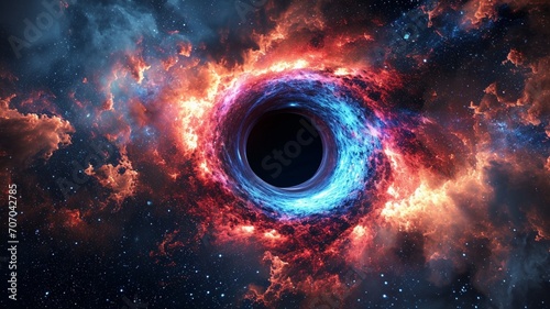 An intricate depiction of a black hole swallowing cosmic matter, portraying the enigmatic aspects of astrophysics. - Generative AI