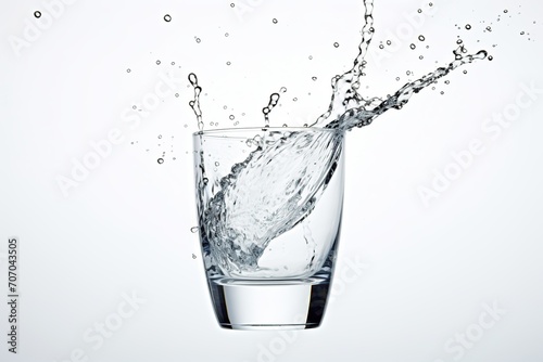 Glass of water with splashes on white background