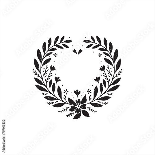 Subtle Flower Heart Silhouette: A Poetic Imagery of Love Through the Delicate Beauty of Nature's Embrace - Valentine Silhouette - Floral Heart Vector Stock
