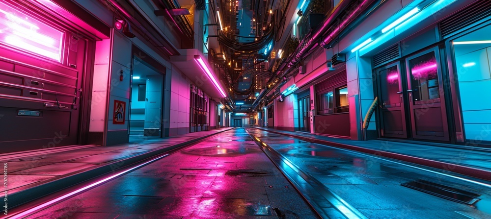 Construct an abstract futuristic cityscape with neon accents and sleek designs, allowing for text overlay. - Generative AI Construct an abstract futuristic cityscape with neon accents and sleek designs, allowing for text overlay. - Generative AI