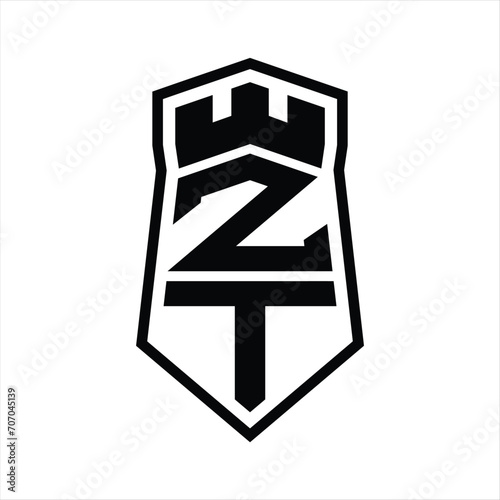 ZT Letter Logo monogram hexagon shield shape up and down with crown castle isolated style design © F4KEarts