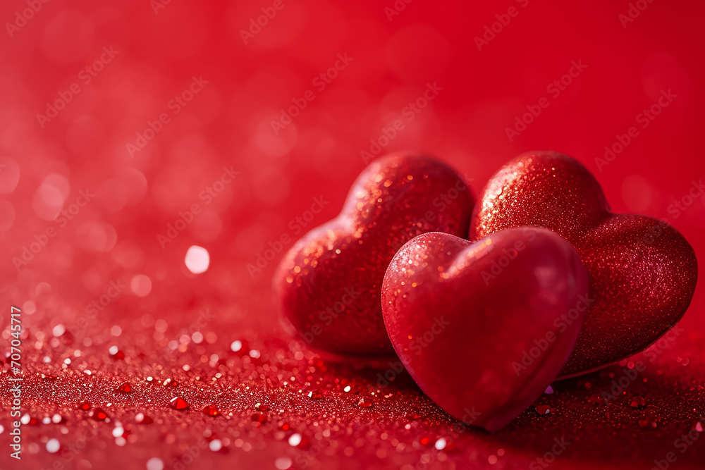 heart shape 3 stones on red color background, Happy valentine's day concept 