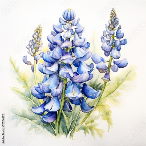 Beautiful watercolor painting bluebonnet flower white background image Ai generated art