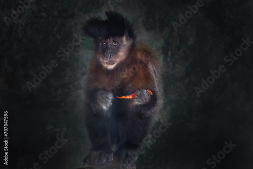 Tufted Capuchin Monkey eating fruit (Sapajus apella)