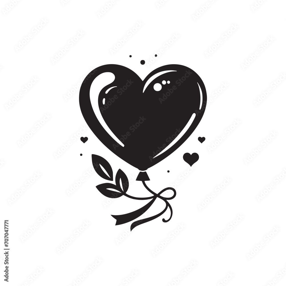 Ephemeral Bliss: Mesmerizing Heart Balloon Silhouette for Stock Collections - Valentine Silhouette - Heart Balloon Vector
