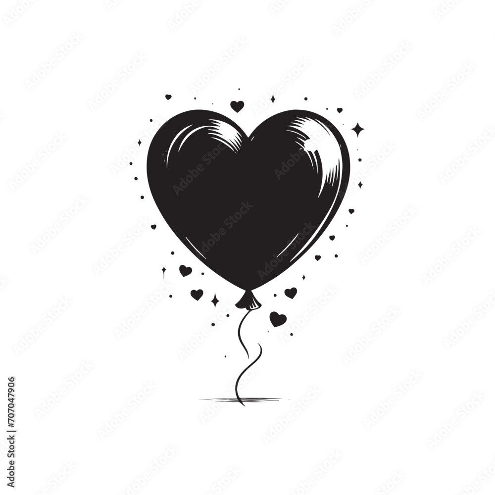 Passion Unveiled: Intimate Heart Balloon Silhouette Captivating for Stock - Valentine Silhouette - Heart Balloon Vector
