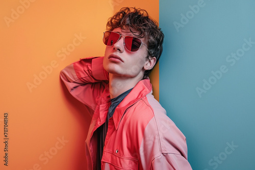 Fashion young man in studio giving pose on isolated color background