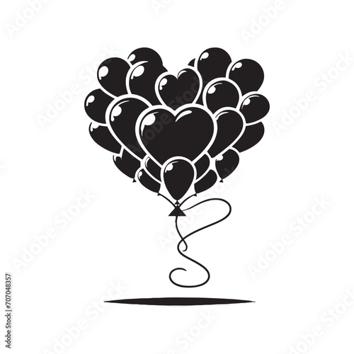 Starlit Affair: Tender Heart Balloon Silhouette for Stock Collections - Valentine Silhouette - Heart Balloon Vector
