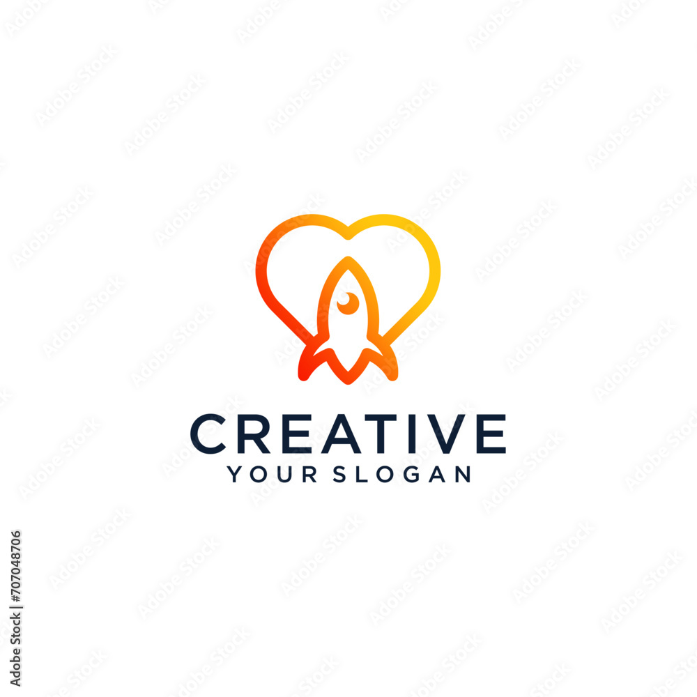 rocket logo design with love and line art rocket logo design with love and line art