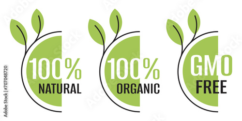Hundred natural organic and GMO free labels