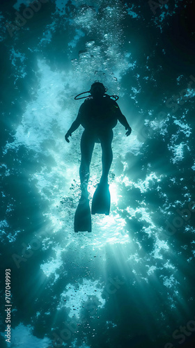 A serene underwater scene with divers exploring a world under the sea