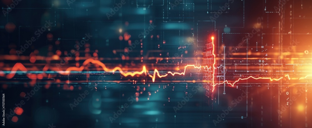 Heartbeat line transforming into a digital AI code, AI role in real-time patient monitoring and heart health management. Advanced AI technology for cardiac care
