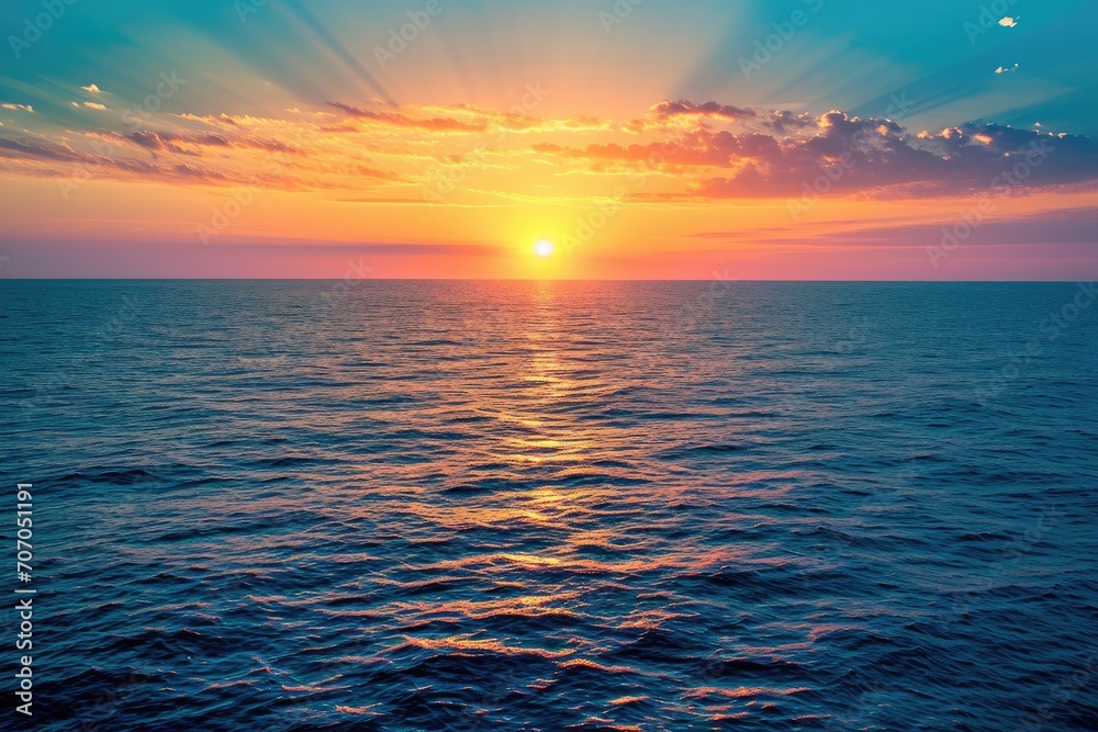 Painterly sunset over a calm ocean horizon