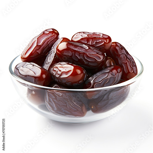 Medjool Dates lying in a bowl isolated on clear white background