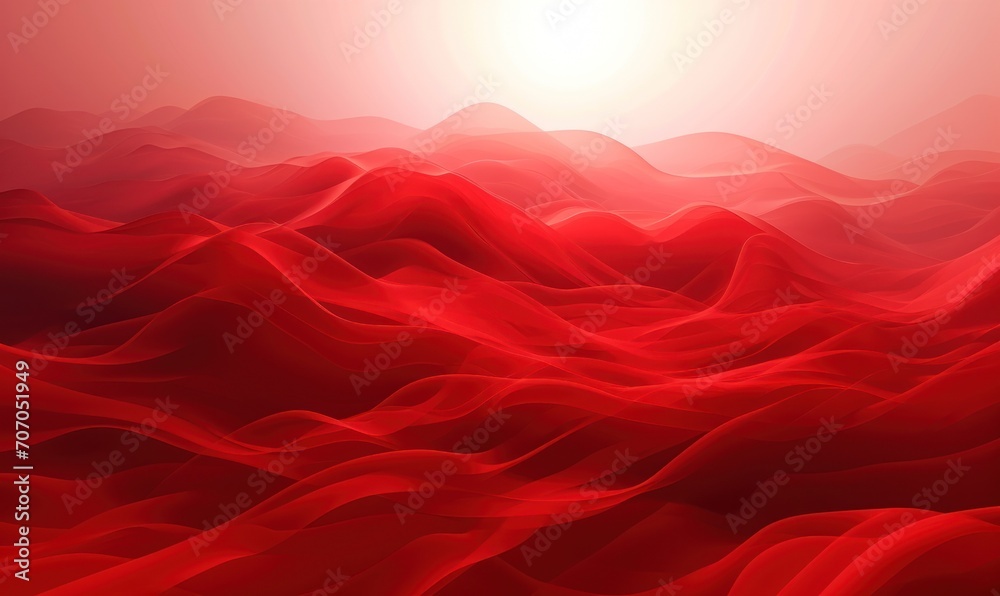 Un paysage abstrait de couleur rouge avec une lumière blanche, dans le style des rayons de soleil